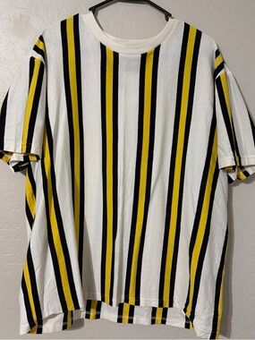 Forever 21 White Black and Yellow Vertical Stripe Short Sleeve Tee